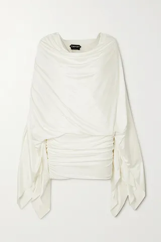 TOM FORD - Draped Ruched Jersey Mini Dress - White