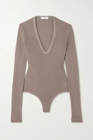 AGOLDE - Tavi Ribbed Stretch Organic Cotton Bodysuit - Neutrals