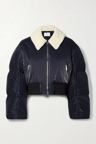 Khaite - Milton Cropped Faux Shearling-trimmed Quilted Shell Down Jacket - Blue