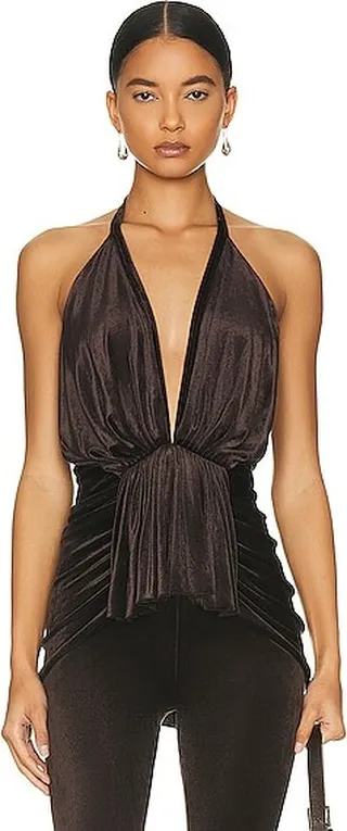 RICK OWENS LILIES Sasha Halter Top in Chocolate