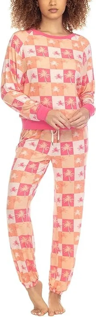 Honeydew Intimates Star Seeker Brushed Jersey Lounge Set (Sweet Pea Check) Women's Pajama Sets