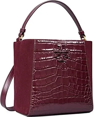 Tory Burch McGraw Embossed Small Bucket Bag (Beetle Berry) Handbags
