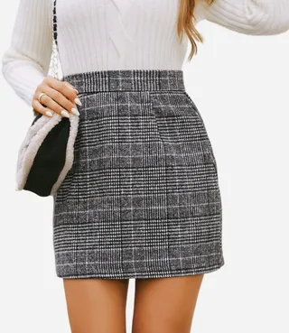 Women's High Rise Tweed Mini Skirt - Cupshe -Grey-M