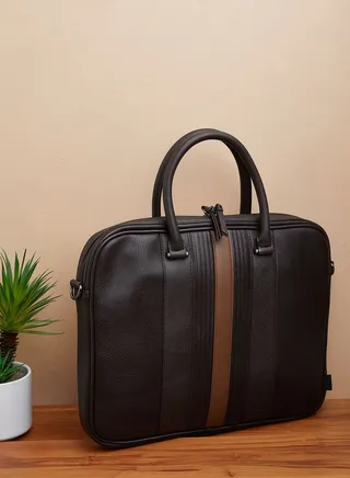Nevver Striped Pu Document Laptop Bag