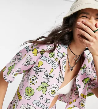 COLLUSION forever print cropped beach shirt in multi - part of a set