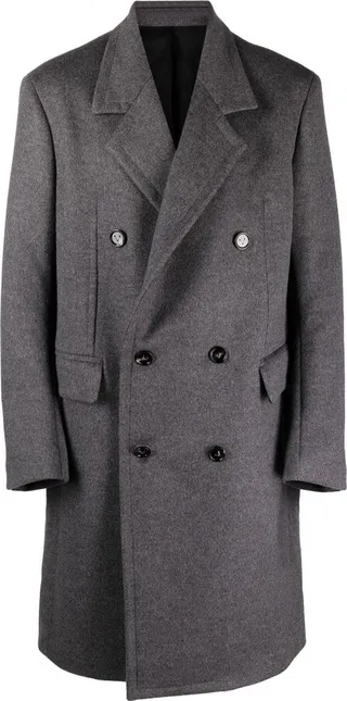 Grey Curved Sleeve Wool Coat