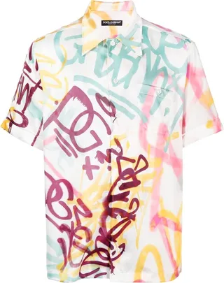 grafitti-print short-sleeve T-shirt