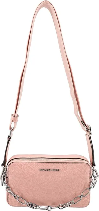 Leather handbag with logo metal detail