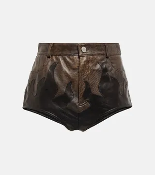 Printed high-rise leather shorts