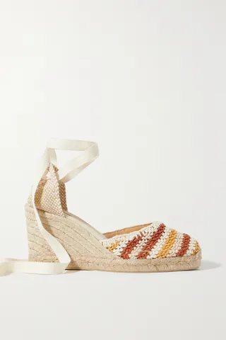 Castañer - + Net Sustain Carina 80 Canvas And Crochet-knit Wedge Espadrilles - Neutrals