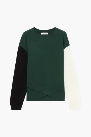 Layered color-block wool and cashmere-blend sweater