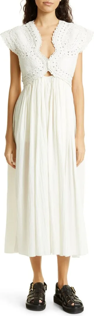 Camila Crochet Bodice Cotton Midi Dress