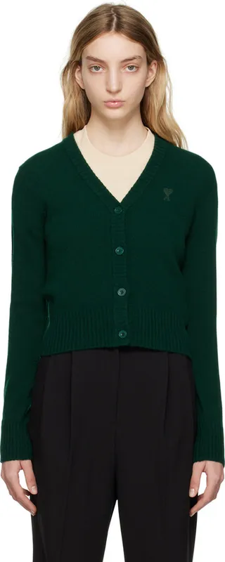 AMI Alexandre Mattiussi SSENSE Exclusive Green Ami de Cœur Cardigan
