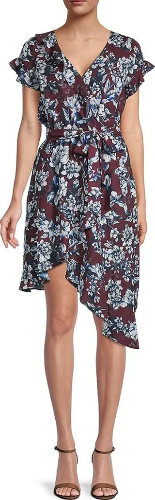 Floral-Print Wrap Asymmetric-Hem Midi Dress