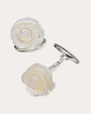 Hand-Carved Mother of Pearl Rose Cufflinks