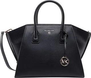 Leather handbag with frontal logo