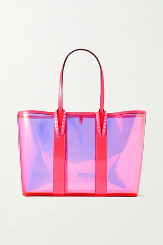 Christian Louboutin - Cabata Small Spiked Neon Leather-trimmed Pvc Tote - Pink
