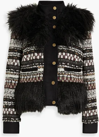 Nelway faux fur-trimmed sequin-embellished bouclé-tweed jacket