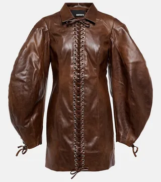 Lace-up faux leather minidress