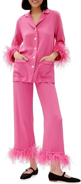 Feather-Trim Pajama Set