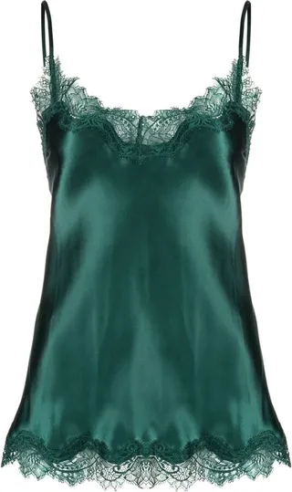 Green Floral-Lace Silk Camisole