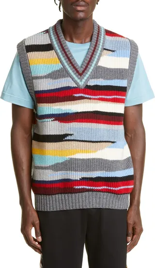 Men's Stripe Wool Sweater Vest