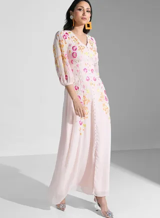 Embroidered Tiered Dress