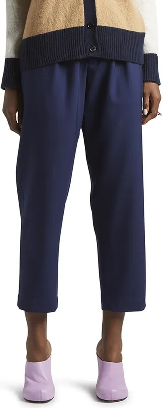 Pleated Straight-Leg Crop Pants