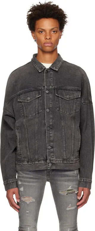 Palm Angels Black Faded Denim Jacket