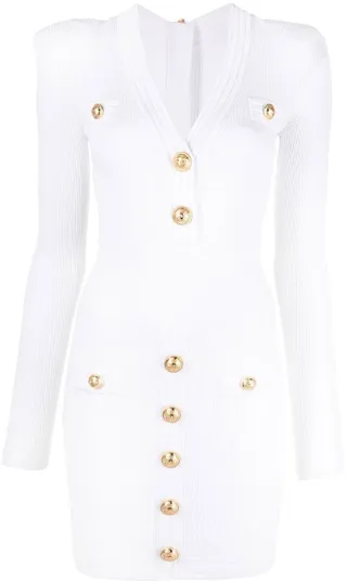 V-neck fine ribbed dress