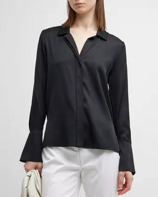 Liv Split-Cuff Stretch Silk Blouse