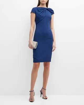 Twist-Front Short-Sleeve Midi Dress