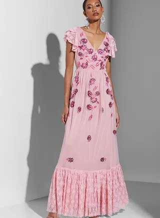 Embroidered Mesh Detail Dress