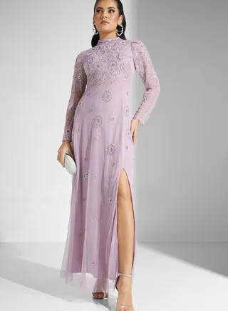 Embellished High Neck Dress