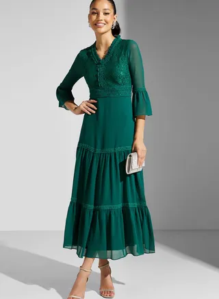 Ruched Mesh Detail Dress