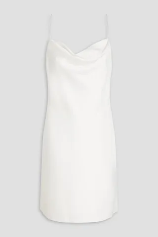 Crystal-embellished draped stretch-satin mini slip dress