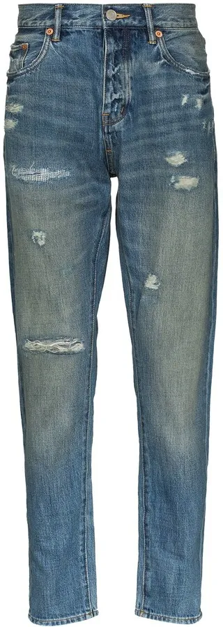 Distressed Straight-Leg Jeans