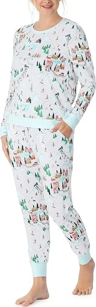 Bedhead PJs Long Sleeve Pullover Crew Joggers Set (Ski Village) Women's Pajama Sets