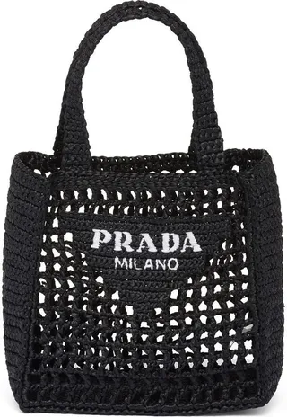 Small Triangle-Logo Rafia Tote Bag