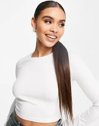 ASOS DESIGN fitted crop t-shirt with long sleeve in white
