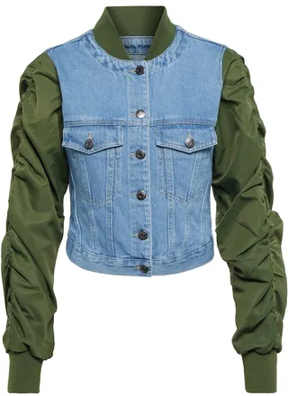 Emelia denim-paneled bomber jacket