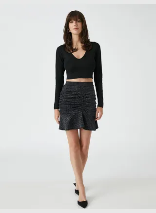 Voluminous Silvery Drape Mini Party Skirt