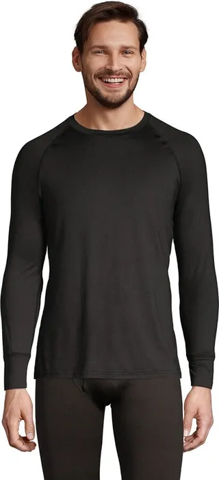 Lands' End Men's Tall Stretch Thermaskin Long Underwear Crew Base Layer - Large Tall - Black