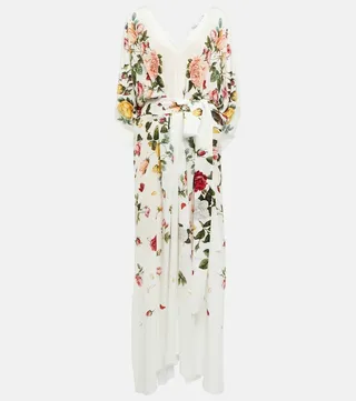 Floral silk crepe gown