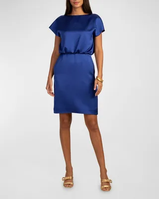Amuse Satin Short Dress with V-Back