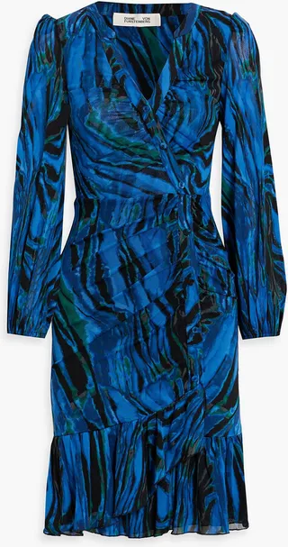 Rio ruched printed stretch-mesh mini dress