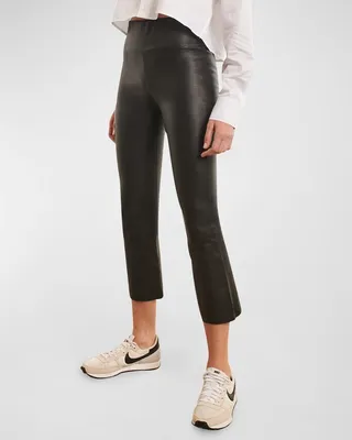 High-Waist Flare-Leg Cropped Leather Leggings