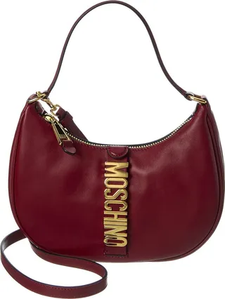 Moschino Logo Lettering Leather Hobo Bag