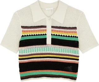 Chloé Striped Crochet-knit Wool Polo Shirt