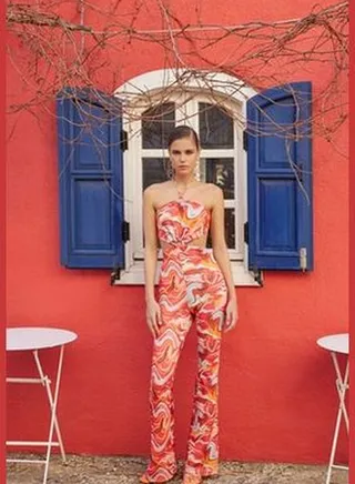 Multicolored Knitted Overalls with Window/Cut Out Detail Printed TPRSS23TU00037